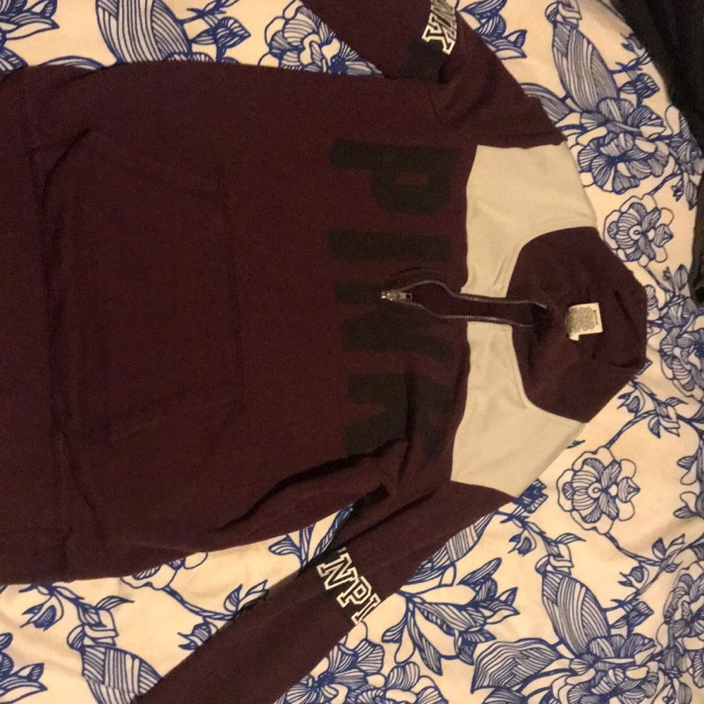 Maroon vs pink half zip up jacket